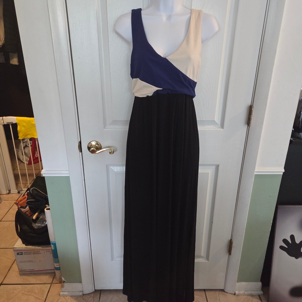 Maeve Anthropologie Colorblock Maxi Dress Navy Cream Black XSmall Casual Stretch